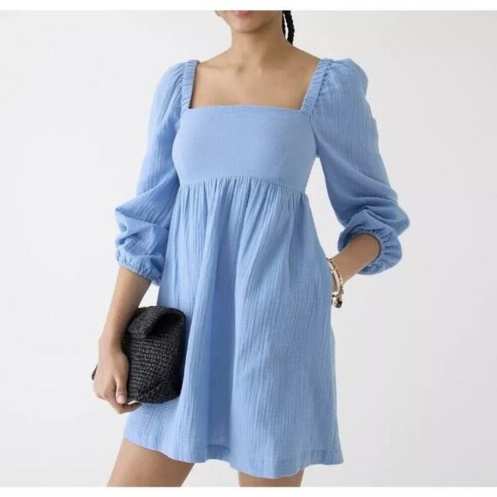 J.Crew Blue Square Neck Soft Gauze Puff Sleeve Mini Dress Size 3X
